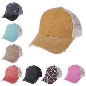 Criss Cross Baseball Cap Sunshade Breathable Cotton Ponytail Hat Headwear Outdoor Sports Wear With Adjustable Back Closure