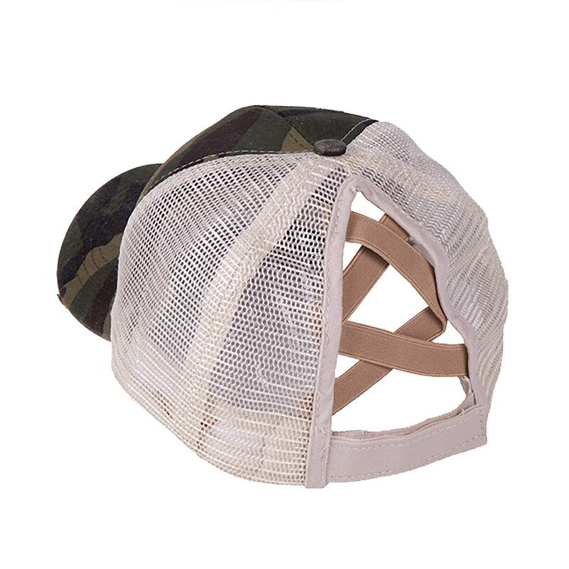 Criss Cross Baseball Cap Sunshade Breathable Cotton Ponytail Hat Headwear Outdoor Sports Wear With Adjustable Back Closure