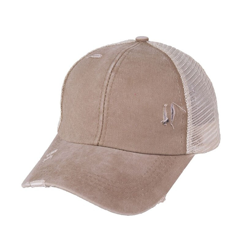 Criss Cross Baseball Cap Sunshade Breathable Cotton Ponytail Hat Headwear Outdoor Sports Wear With Adjustable Back Closure